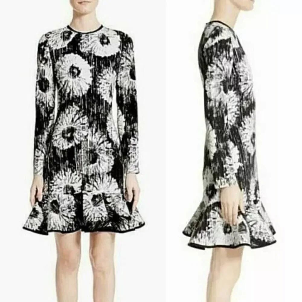 VICTORIA VICTORIA BECKHAM Dress White/Black Floral Flounce Hem US 4~6 $910